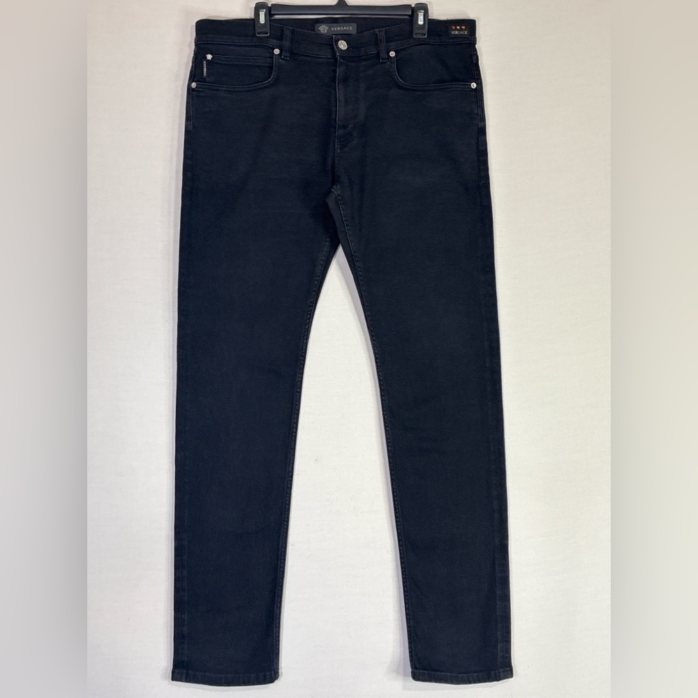 Versace Tailor Fit Black Denim Jeans Medusa Logo Made in Italy 38